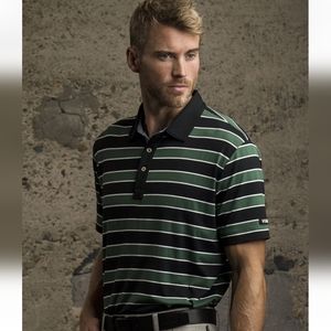 VUGA Polo Golf Dudley Shirt Mens Sz L Green Black Stripe Short Sleeve
